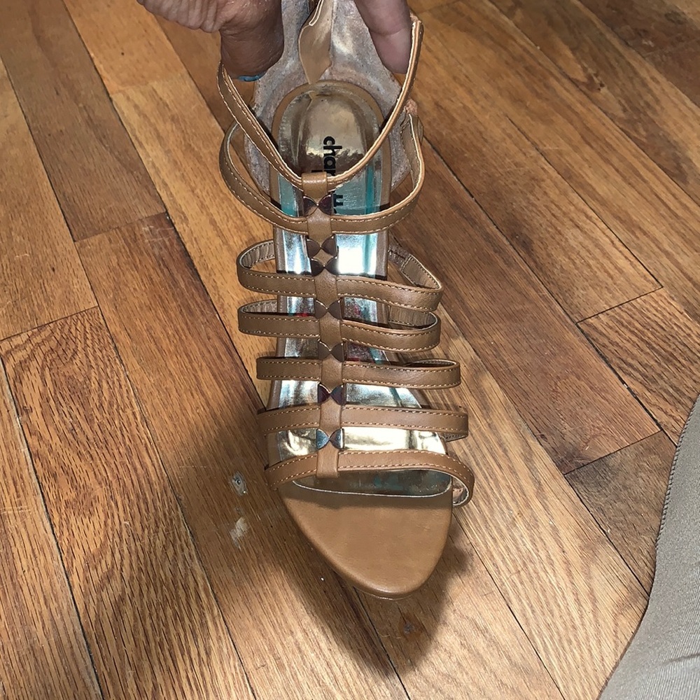 Tan wedge heels